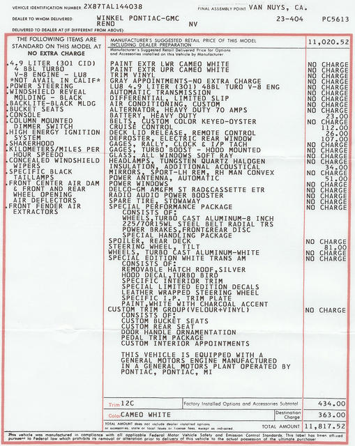 Al Romao build sheet 2