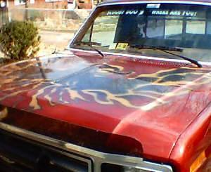 I.B.L's truck dad gave for free, snowflakes wouldn't fit so it got a custom painted hood bird!