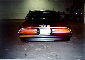 From the back!  Exhaust system has been changed, dual exhaust flow with the Flowmasters!  Sounds great, adding new dual chrome tips as part of the restoration.