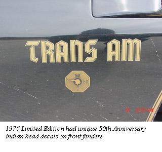 1976 Limited Edition had unique 50th Anniversary Indian head decals on front fenders